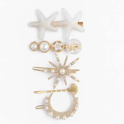 5-Piece Pearl & Crystal Acrylic Hair Clip Set – Vintage Hair Accessories for Women | Geometric, Floral, Rhinestone Barrettes