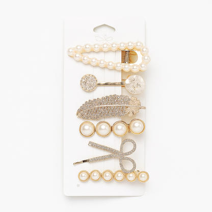 5-Piece Pearl & Crystal Acrylic Hair Clip Set – Vintage Hair Accessories for Women | Geometric, Floral, Rhinestone Barrettes