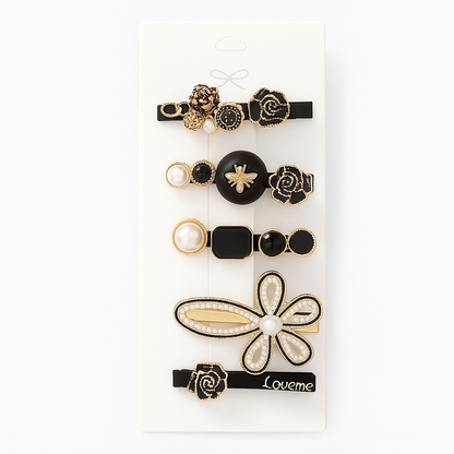 5-Piece Pearl & Crystal Acrylic Hair Clip Set – Vintage Hair Accessories for Women | Geometric, Floral, Rhinestone Barrettes