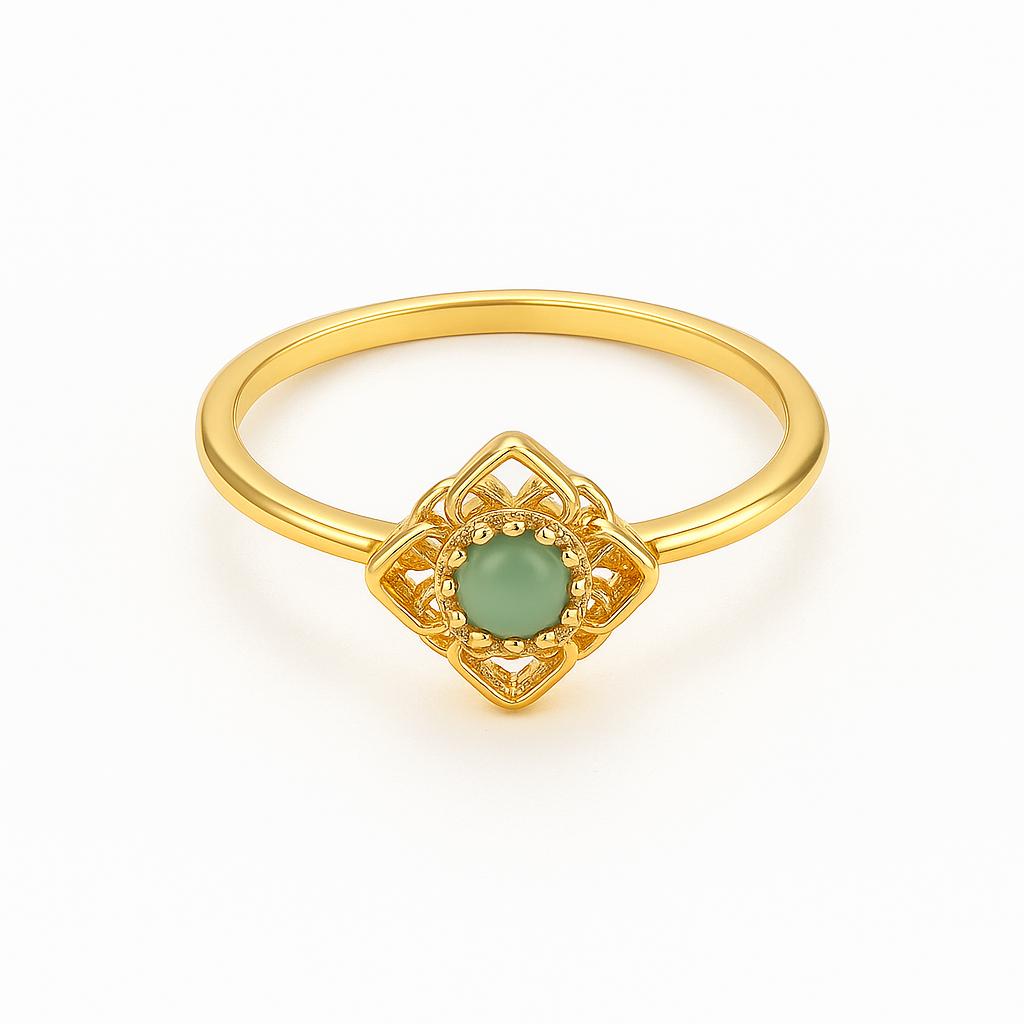 Gold Zircon Flower Ring – Elegant Stainless Steel Floral Jewelry for Women & Girls