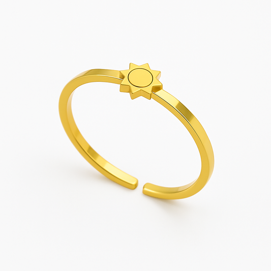 Gold Zircon Flower Ring – Elegant Stainless Steel Floral Jewelry for Women & Girls