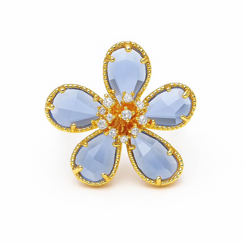 Gold Zircon Flower Ring – Elegant Stainless Steel Floral Jewelry for Women & Girls