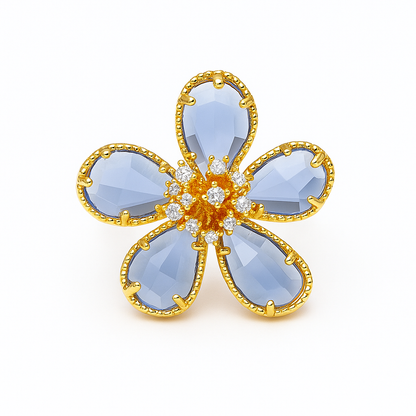 Gold Zircon Flower Ring – Elegant Stainless Steel Floral Jewelry for Women & Girls