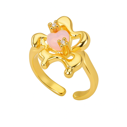 Gold Zircon Flower Ring – Elegant Stainless Steel Floral Jewelry for Women & Girls