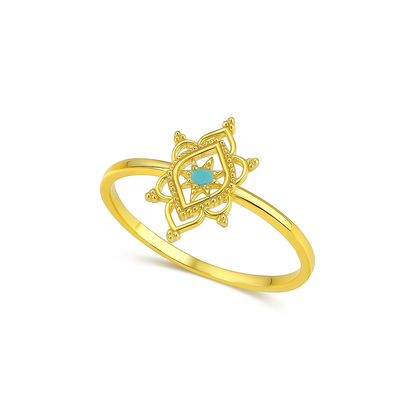 Gold Zircon Flower Ring – Elegant Stainless Steel Floral Jewelry for Women & Girls