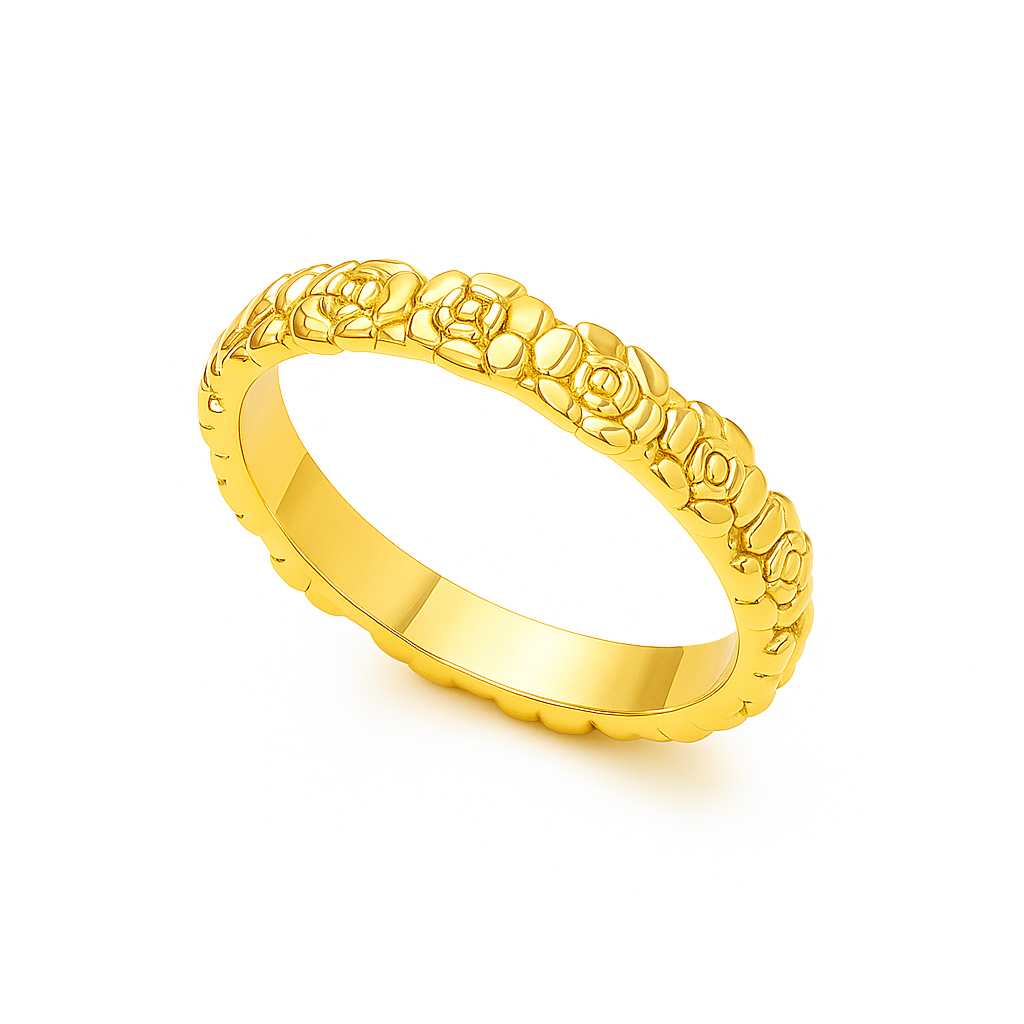 Gold Zircon Flower Ring – Elegant Stainless Steel Floral Jewelry for Women & Girls