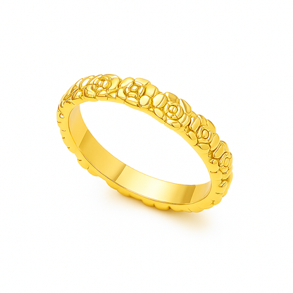 Gold Zircon Flower Ring – Elegant Stainless Steel Floral Jewelry for Women & Girls