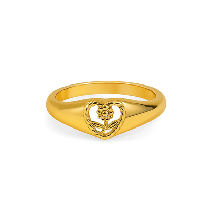 Gold Zircon Flower Ring – Elegant Stainless Steel Floral Jewelry for Women & Girls