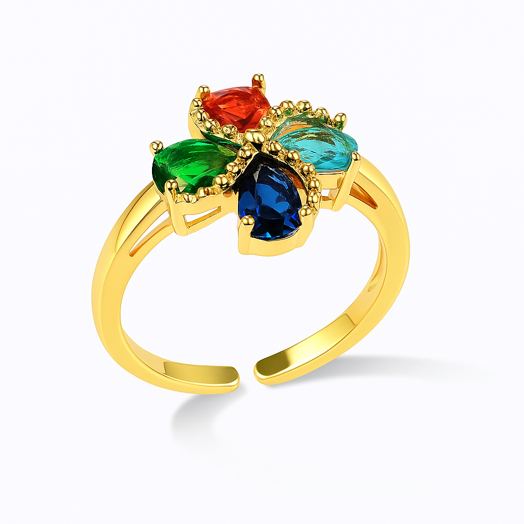 Gold Zircon Flower Ring – Elegant Stainless Steel Floral Jewelry for Women & Girls
