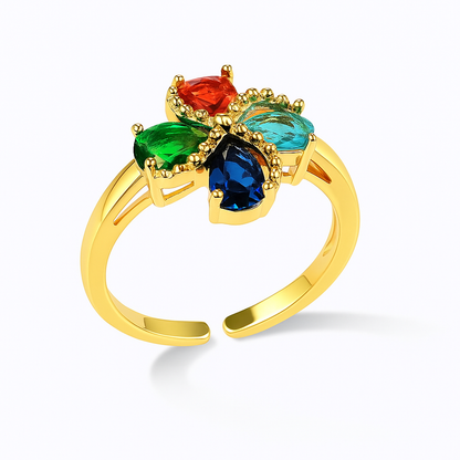 Gold Zircon Flower Ring – Elegant Stainless Steel Floral Jewelry for Women & Girls