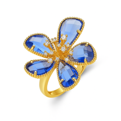 Gold Zircon Flower Ring – Elegant Stainless Steel Floral Jewelry for Women & Girls