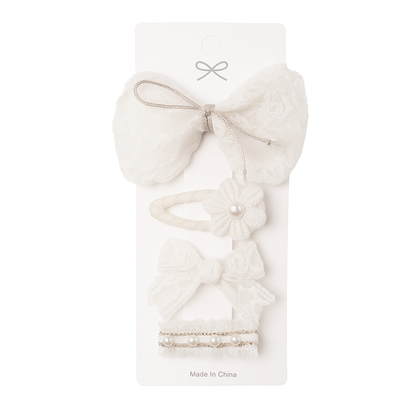 Lace Flower Bow Hair Clip Set for Girls – Cute & Handmade