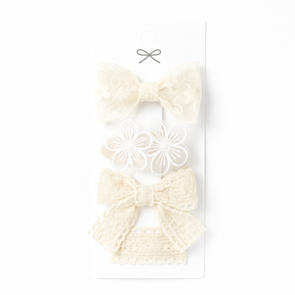 Lace Flower Bow Hair Clip Set for Girls – Cute & Handmade