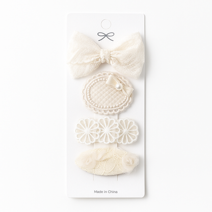 Lace Flower Bow Hair Clip Set for Girls – Cute & Handmade