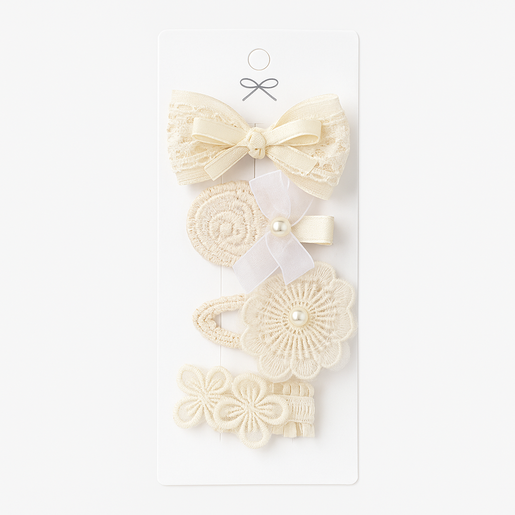 Lace Flower Bow Hair Clip Set for Girls – Cute & Handmade