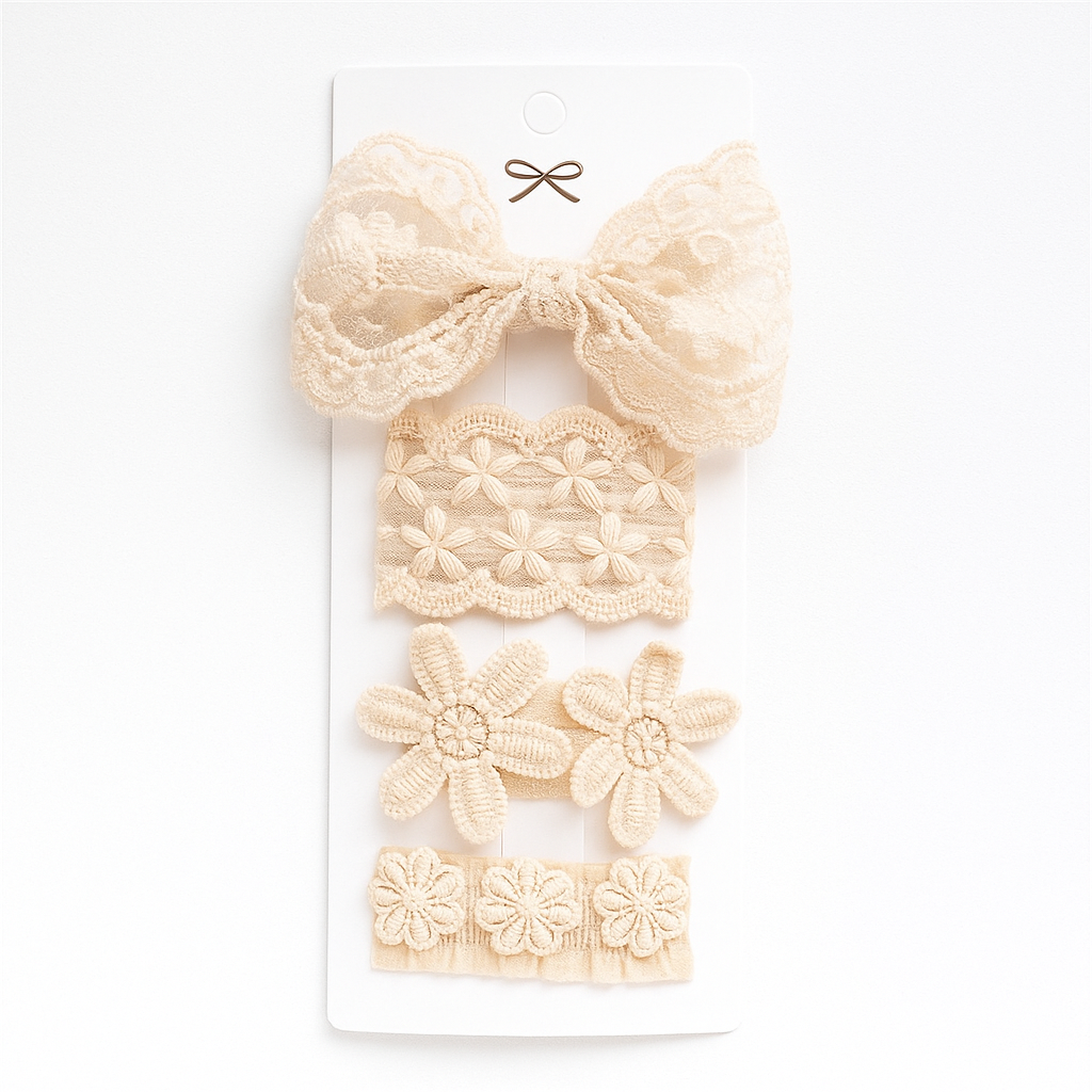 Lace Flower Bow Hair Clip Set for Girls – Cute & Handmade