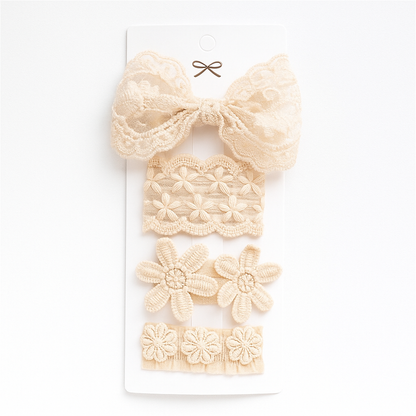 Lace Flower Bow Hair Clip Set for Girls – Cute & Handmade
