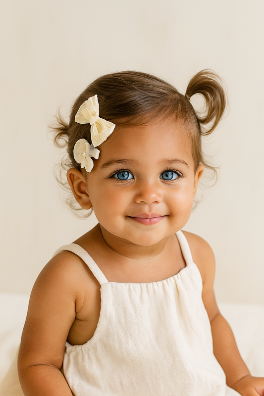 Lace Flower Bow Hair Clip Set for Girls – Cute & Handmade