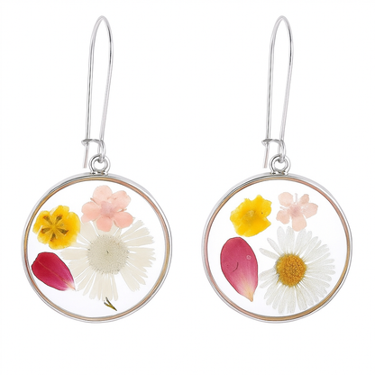 Pressed Flower Resin Dangle Earrings – Trendy Statement Jewelry for Women & Girls