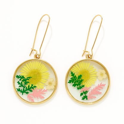 Pressed Flower Resin Dangle Earrings – Trendy Statement Jewelry for Women & Girls