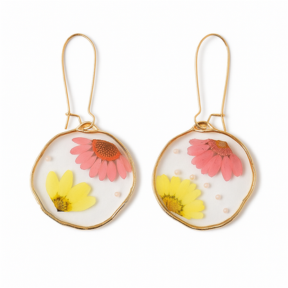 Pressed Flower Resin Dangle Earrings – Trendy Statement Jewelry for Women & Girls