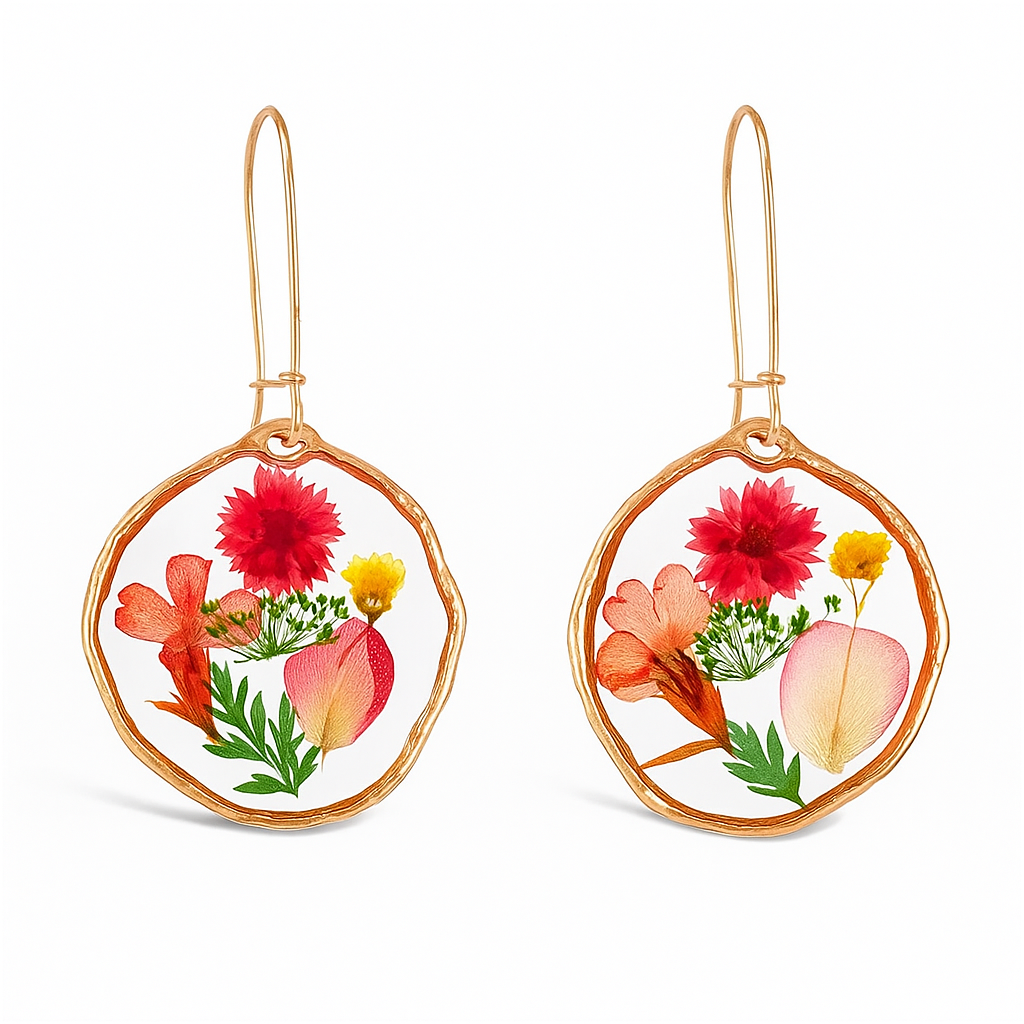 Pressed Flower Resin Dangle Earrings – Trendy Statement Jewelry for Women & Girls