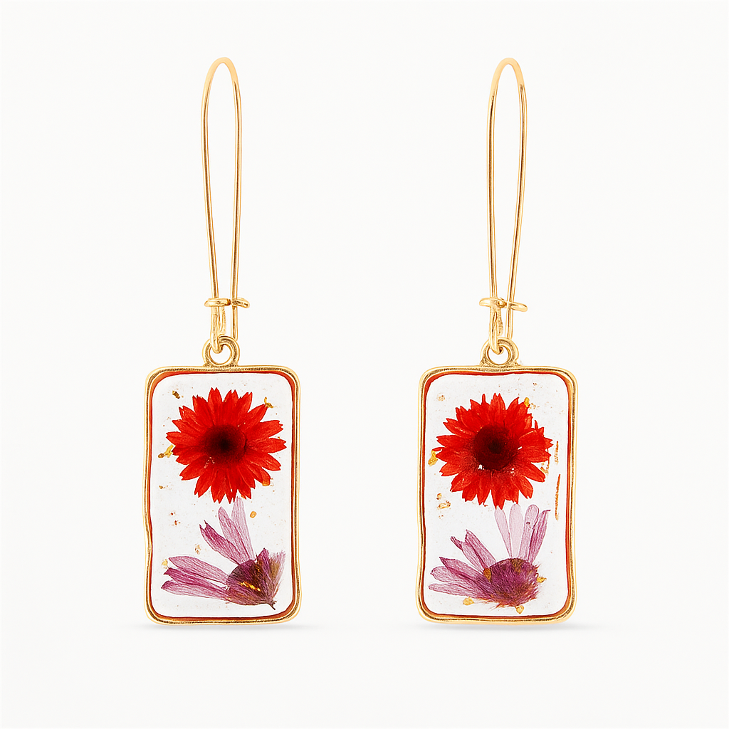 Pressed Flower Resin Dangle Earrings – Trendy Statement Jewelry for Women & Girls