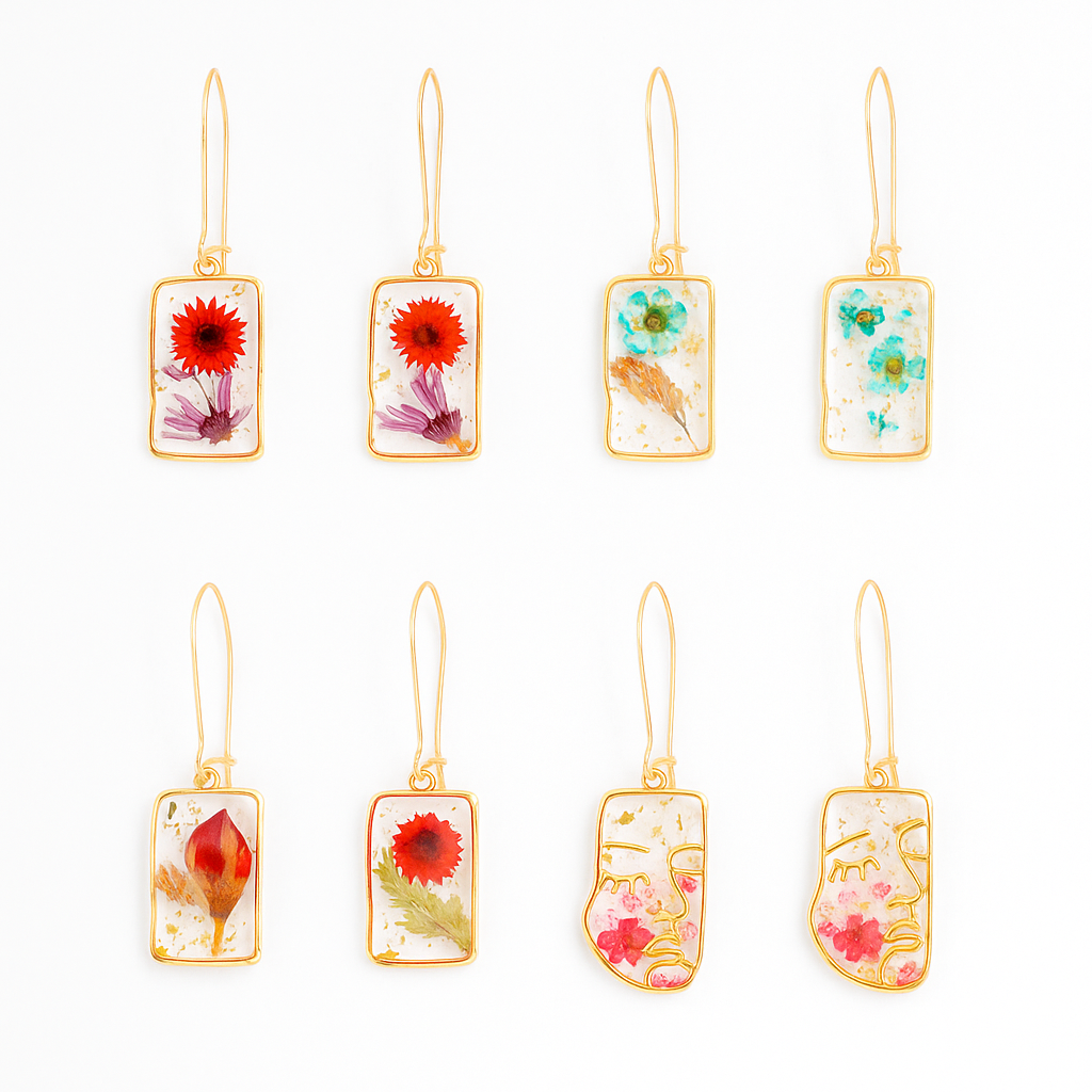 Pressed Flower Resin Dangle Earrings – Trendy Statement Jewelry for Women & Girls