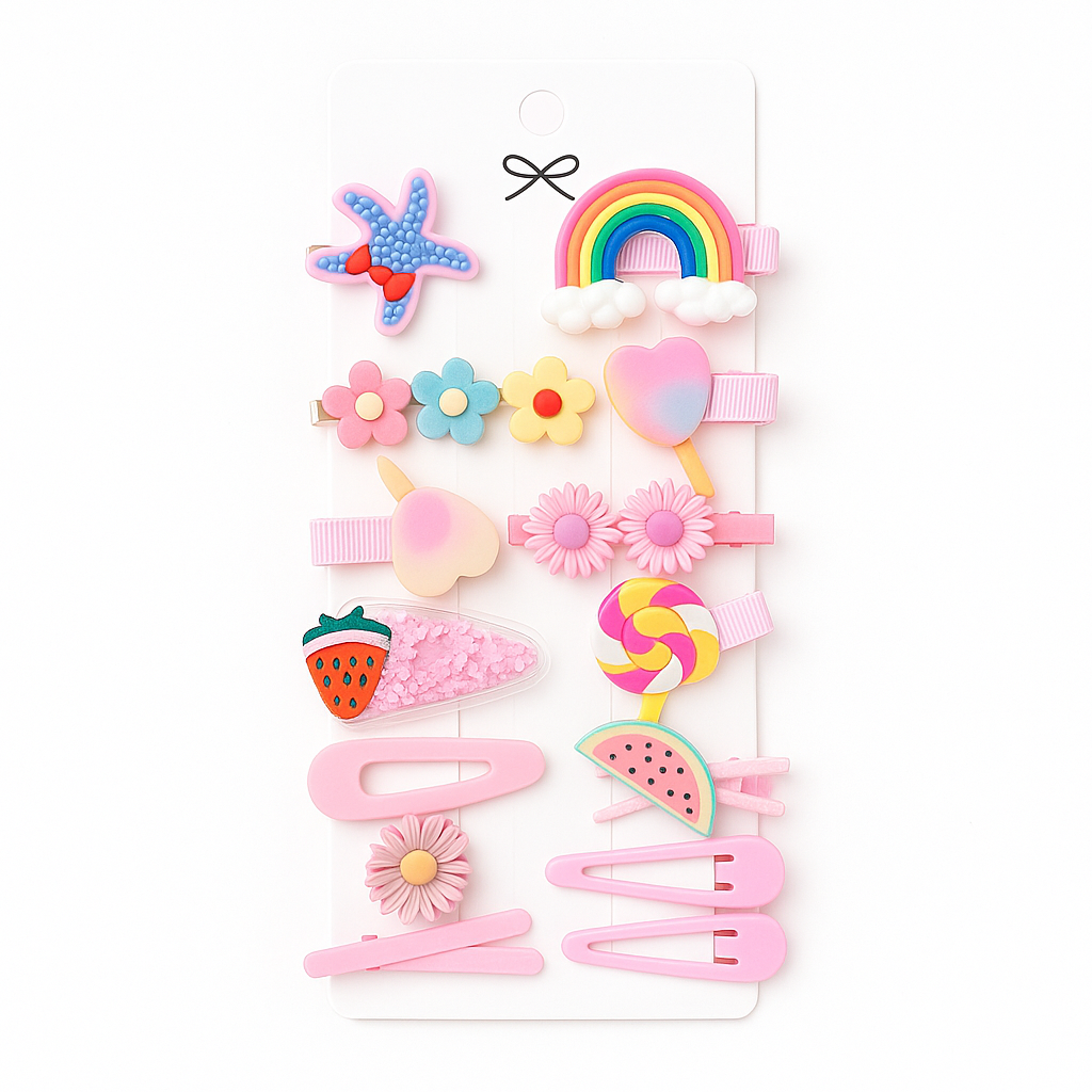 Whimsical Bloom Hair Clip & Band Set – Girls’ Floral & Fruit Accessories