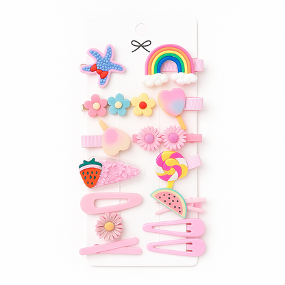 Whimsical Bloom Hair Clip & Band Set – Girls’ Floral & Fruit Accessories