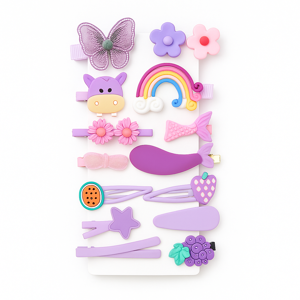 Whimsical Bloom Hair Clip & Band Set – Girls’ Floral & Fruit Accessories