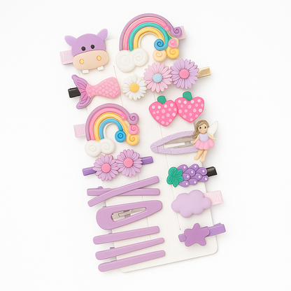 Whimsical Bloom Hair Clip & Band Set – Girls’ Floral & Fruit Accessories