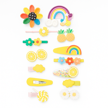Whimsical Bloom Hair Clip & Band Set – Girls’ Floral & Fruit Accessories