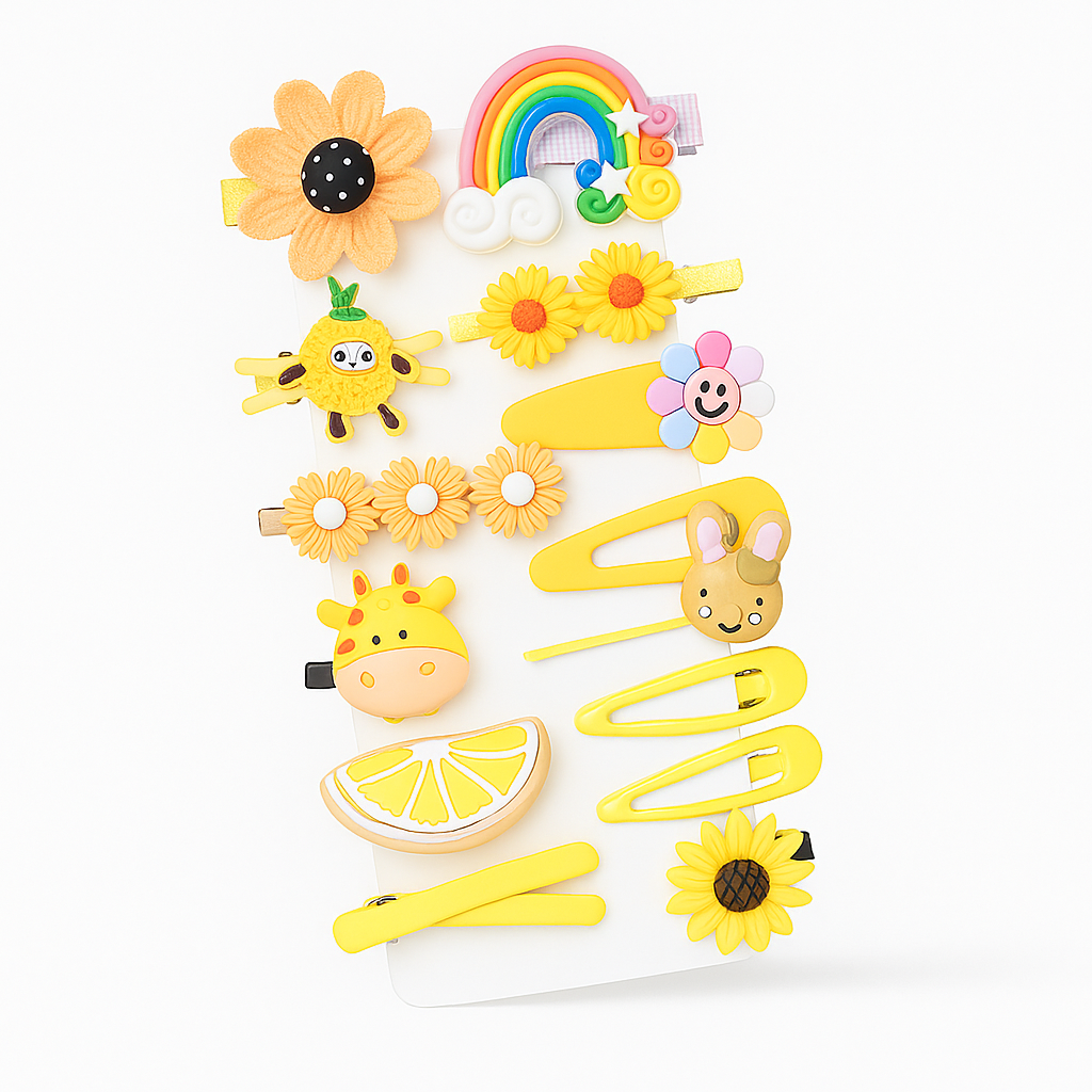 Whimsical Bloom Hair Clip & Band Set – Girls’ Floral & Fruit Accessories