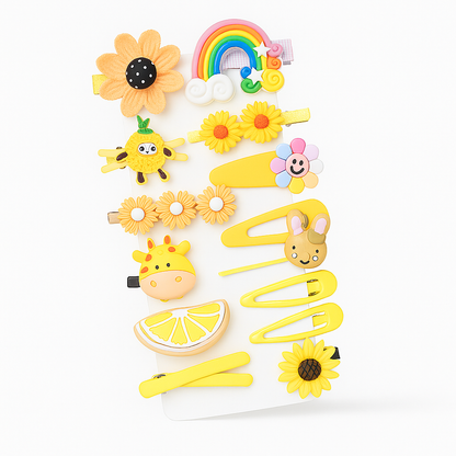 Whimsical Bloom Hair Clip & Band Set – Girls’ Floral & Fruit Accessories