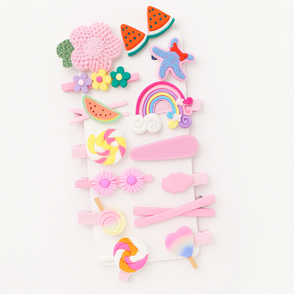 Whimsical Bloom Hair Clip & Band Set – Girls’ Floral & Fruit Accessories