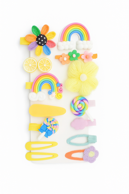 Whimsical Bloom Hair Clip & Band Set – Girls’ Floral & Fruit Accessories