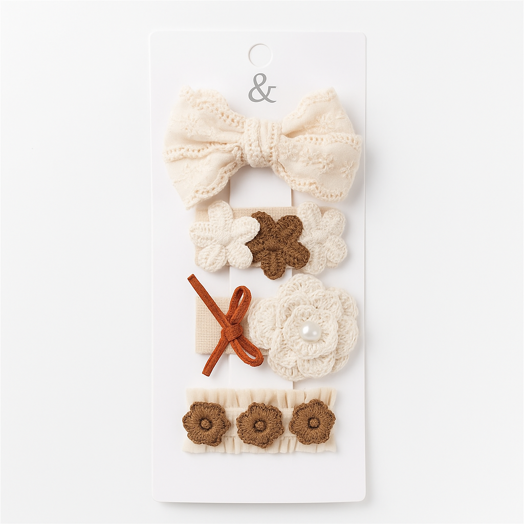 Lace Flower Bow Hair Clip Set for Girls – Cute & Handmade