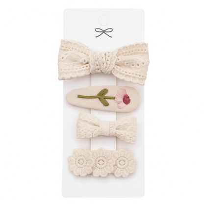 Lace Flower Bow Hair Clip Set for Girls – Cute & Handmade
