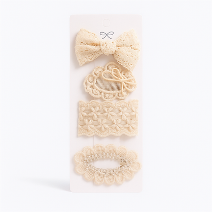 Lace Flower Bow Hair Clip Set for Girls – Cute & Handmade