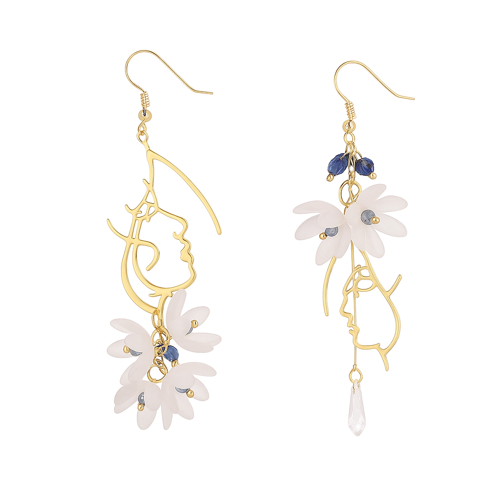 White Acrylic Flower Drop Earrings – Crystal Tassel Dangles for Women