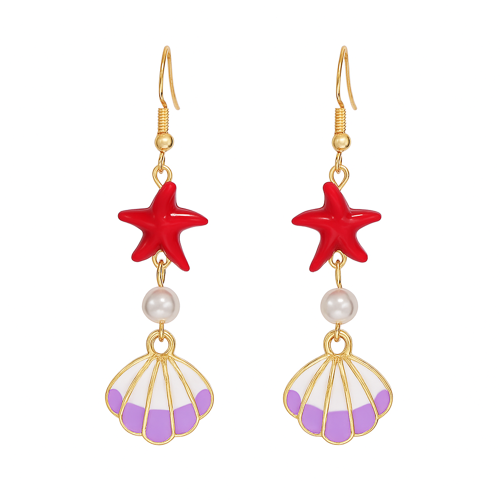 Boho Starfish & Shell Drop Earrings – Ocean-Inspired Beach Jewelry