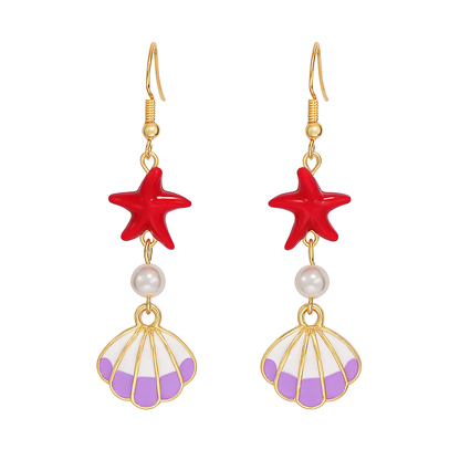 Boho Starfish & Shell Drop Earrings – Ocean-Inspired Beach Jewelry