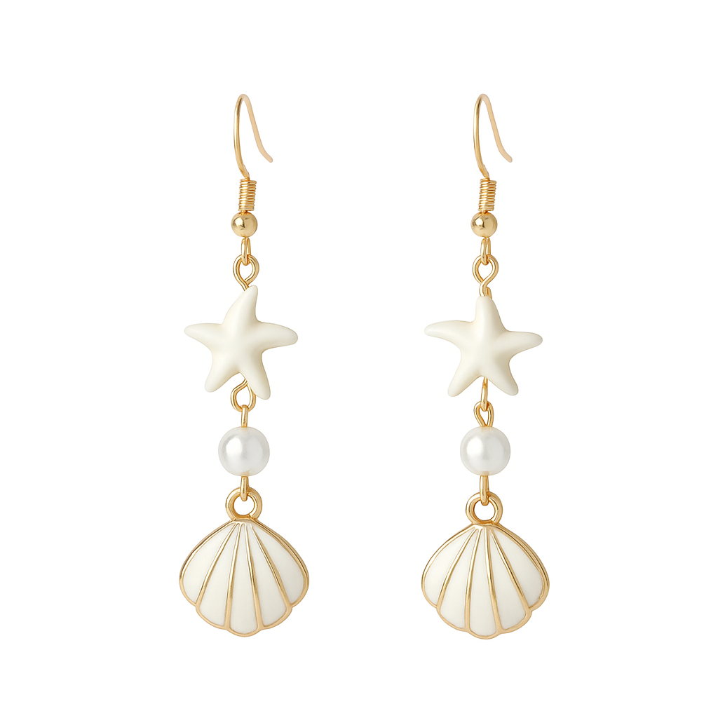 Boho Starfish & Shell Drop Earrings – Ocean-Inspired Beach Jewelry