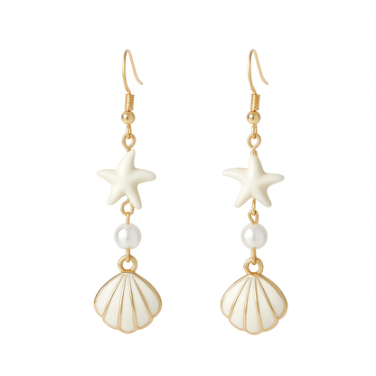 Boho Starfish & Shell Drop Earrings – Ocean-Inspired Beach Jewelry
