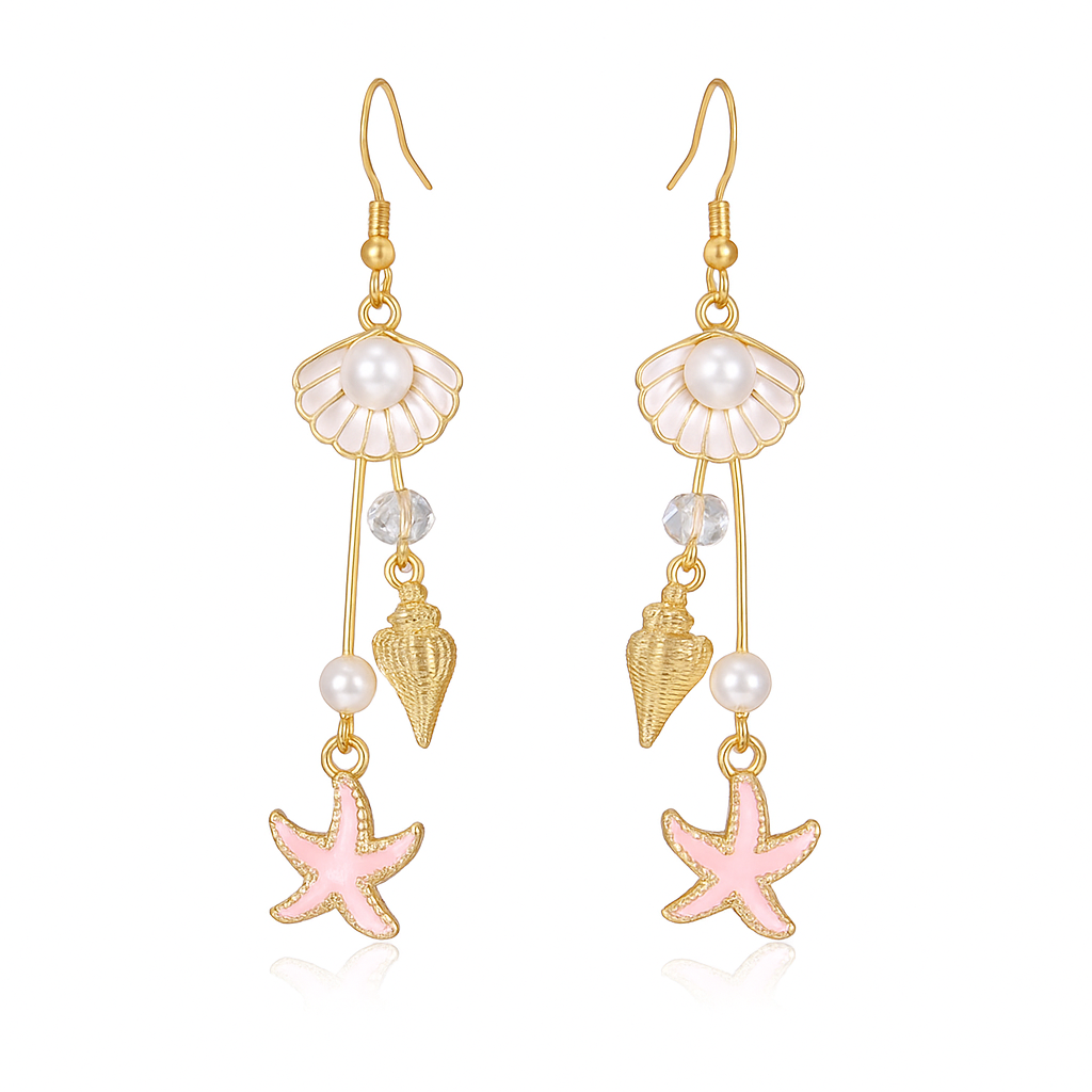 Boho Starfish & Shell Drop Earrings – Ocean-Inspired Beach Jewelry