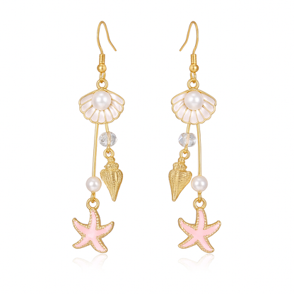 Boho Starfish & Shell Drop Earrings – Ocean-Inspired Beach Jewelry