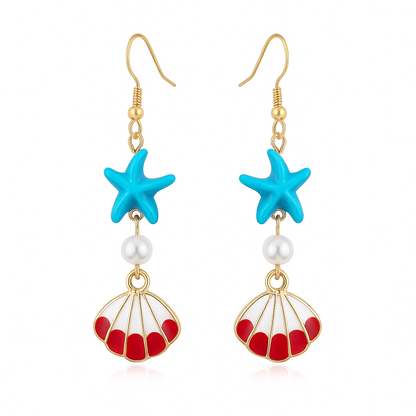 Boho Starfish & Shell Drop Earrings – Ocean-Inspired Beach Jewelry