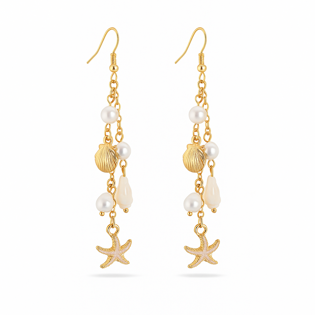 Boho Starfish & Shell Drop Earrings – Ocean-Inspired Beach Jewelry