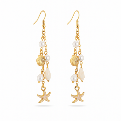 Boho Starfish & Shell Drop Earrings – Ocean-Inspired Beach Jewelry
